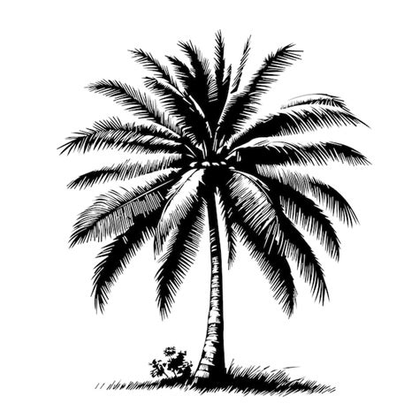 Un Dibujo En Blanco Y Negro De Una Palmera Con Una Imagen De Un Hombre