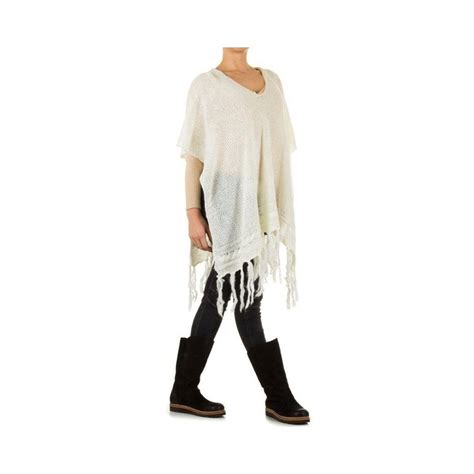 Dames Poncho Franjes Wit Poncho Vest Mini Jurkennl