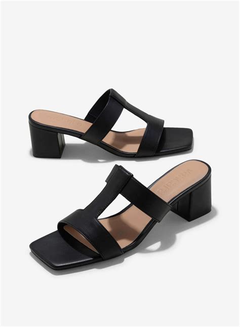 H Strap Block Heels Mules Mul 0202 Black Vascara