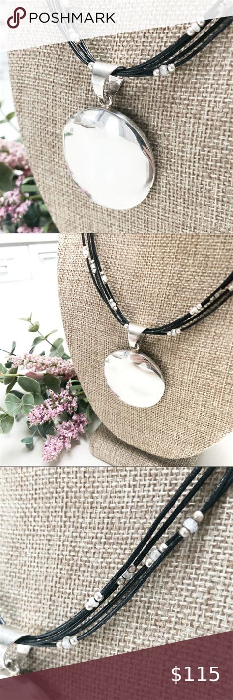 Silpada Leather Beaded Necklace Disk Pendant Leather Beaded