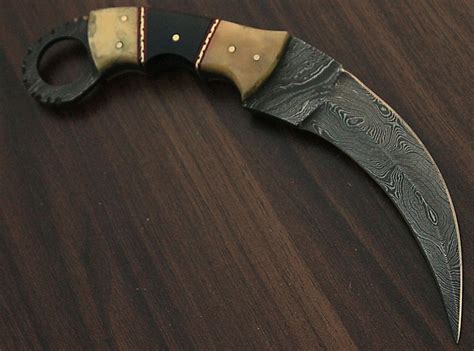 Handmade Damascus Karambit Original Camel Bone Buffalo Horn Handle