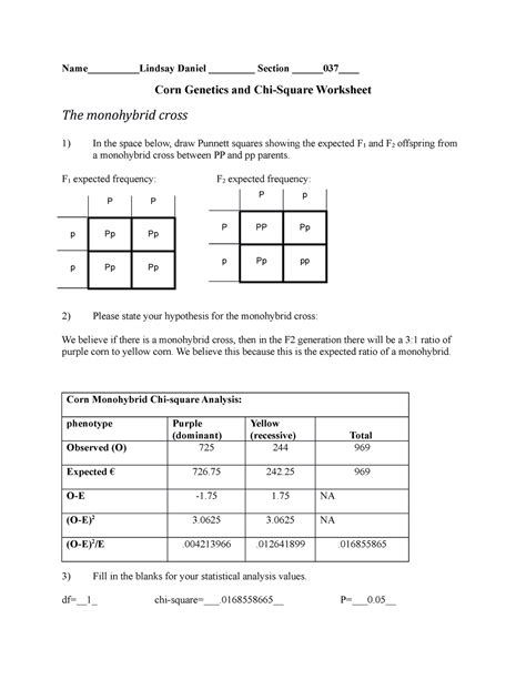 Mendelian Corn Genetics Lab 8 Worksheet Name Lindsay Daniel