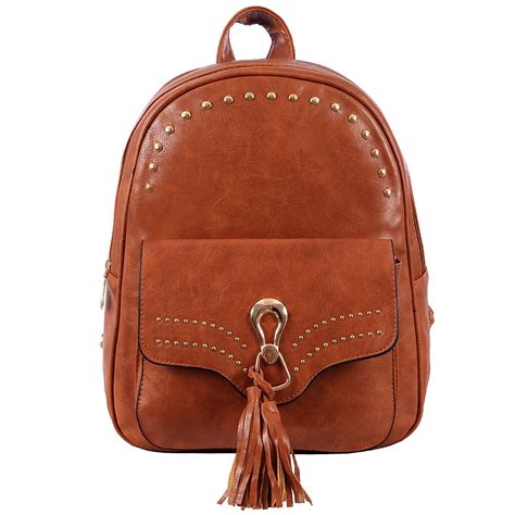 Mochila Feminina Estampa Em Alto Relevo Tachas E Tassel Compre