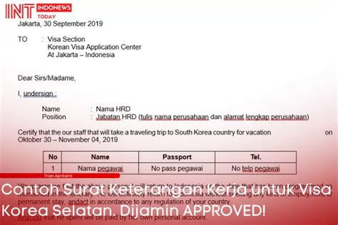 Contoh Surat Keterangan Kerja Untuk Visa Korea Format Bahasa Inggris