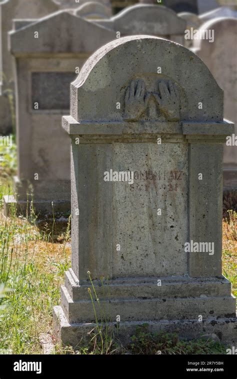 Jewish Gravestone With The Symbol Of Praying Hands New Jewish Cemetery