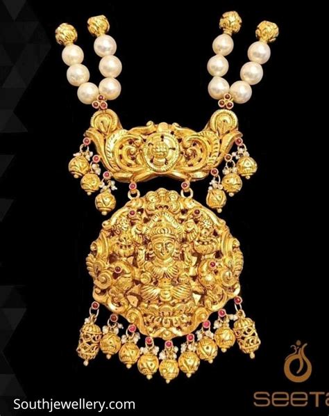 Pearl Necklace With Nakshi Pendant Indian Jewellery Designs