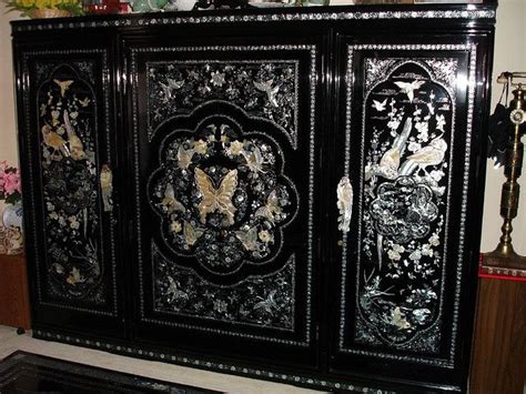 Korean Hand Made Mother Of Pearl Cabinet Present Day Antique