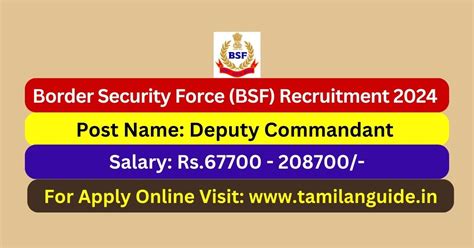 BSF Recruitment 2024 07 Deputy Commandant Posts Apply Now Tamilanguide