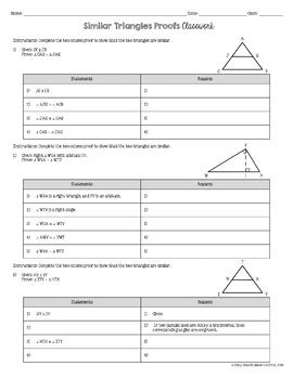 Similar Triangles Proofs Practice Worksheets (Classwork and Homework)