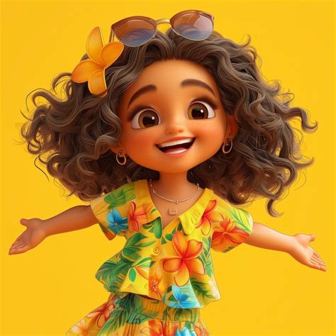 Premium Photo A Cute 3d Girl With Curly Hair In Pixar Style Smiling