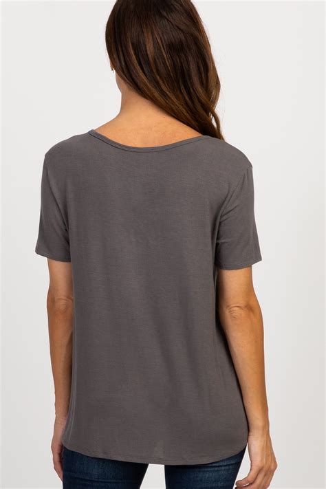 Charcoal Grey Scoop Neck Pocket Top Pinkblush