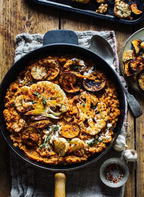 Smoky Lentils With Harissa Roast Cauliflower Aubergine