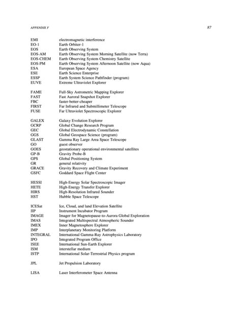 Appendix F Acronyms And Abbreviations Assessment Of Mission Size