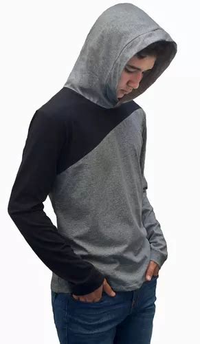 Playera Manga Larga Con Gorro Hombre Basica Color Cruzado Meses Sin