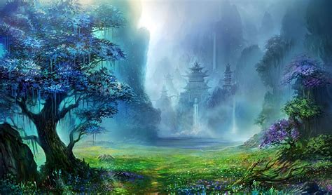 Landscape Fantasy Building Tree Temple Hd Wallpaper Peakpx