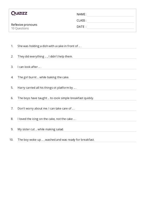 50 Reflexive Pronouns Worksheets For 8th Grade On Quizizz Free