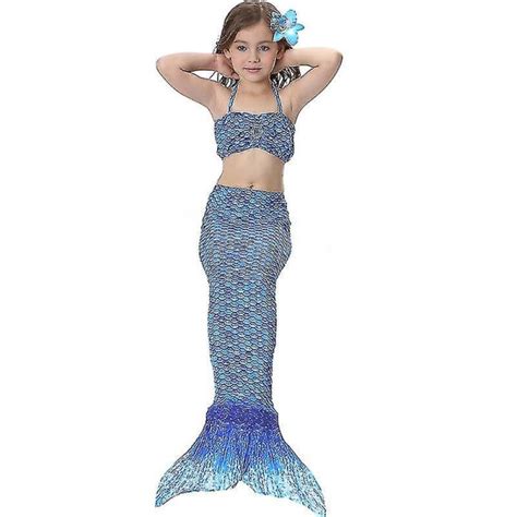 Barn Flickor Mermaid Tail Bikini Set Badkl Der Baddr Kt Simdr Kt Y Dark