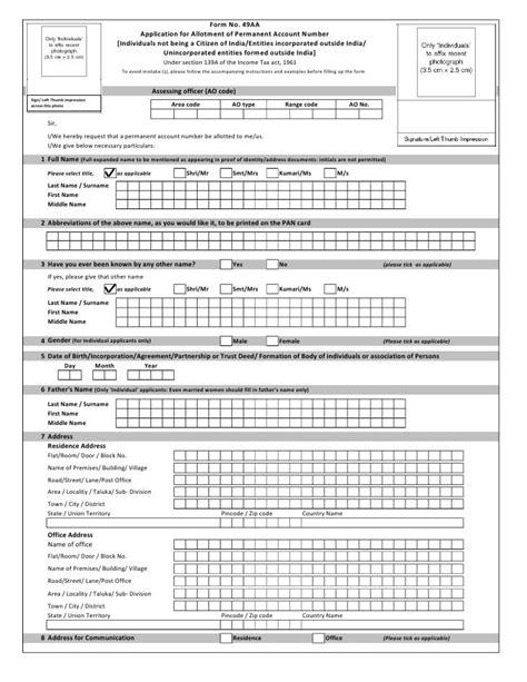 Pan Application Form 49 Aa For Foreign Citizens