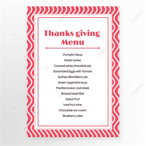 Thanksgiving Red Stripe Menu Template Template Download on Pngtree