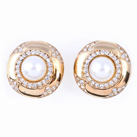 gold pearl rhinestone earrings