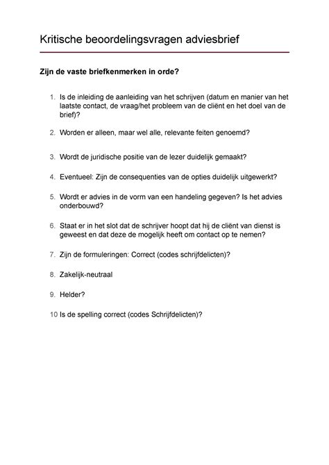 Beoordelingsvragen Adviesbrief Is De Inleiding De Aanleiding Van Het