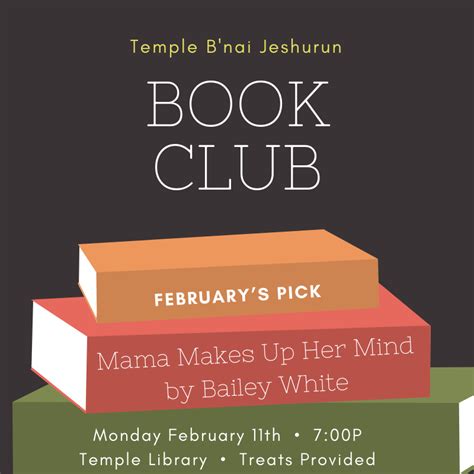 February Sisterhood Brotherhood Book Club Temple B Nai Jeshurun