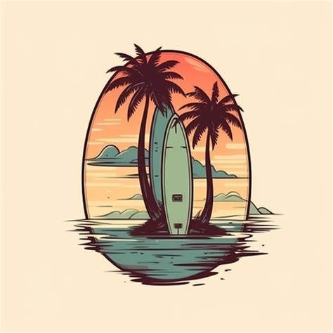 Premium Ai Image Surfboard Stuck On The Island With Palm Trees