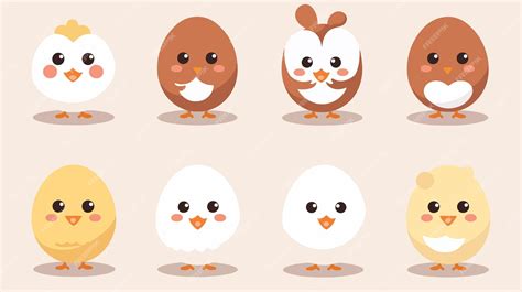 Adorable Chicken And Egg Cartoon Character Icon Set Isolated On White