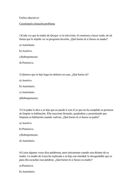 Estilos Educativos Cuestionario Pdf