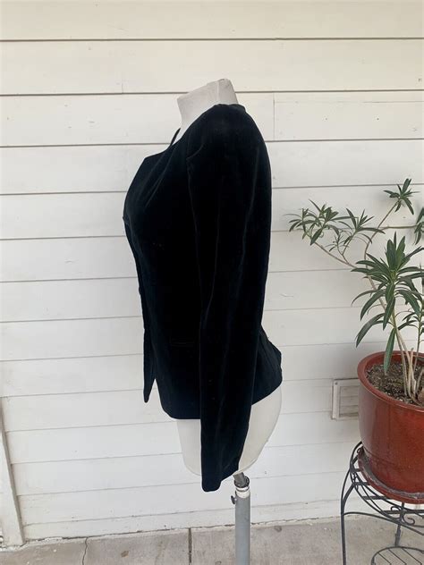 Laura Ashley Vintage Jacket Black Velvet Blazer Cinch Gem