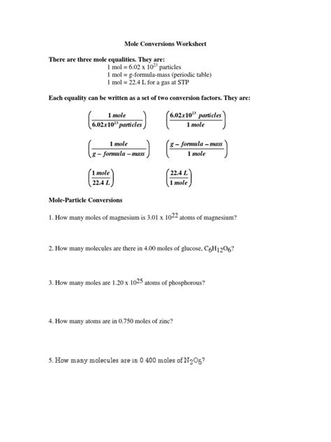 B Mole Conversions Worksheet Pdf Mole Unit Gases Worksheets