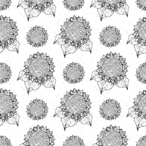 Sunflower Seamless Pattern Hand Drawn Sketch Background Typography Design Vector Illustration