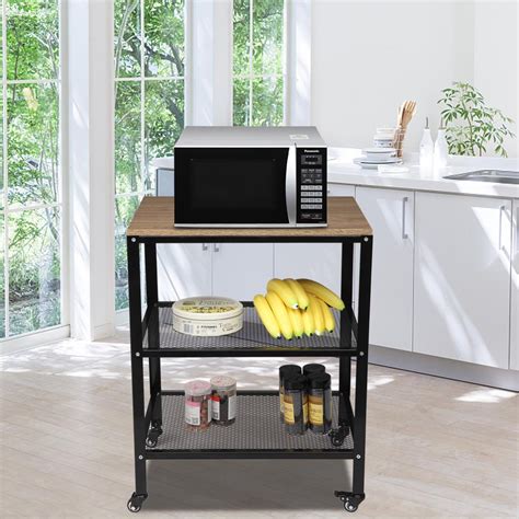 Oshion Microwave Cart On Wheels 3 Tier Rolling Kitchen Cart Baker Rack