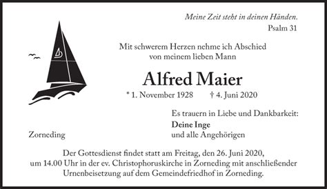 Traueranzeigen Von Alfred Maier SZ Gedenken De