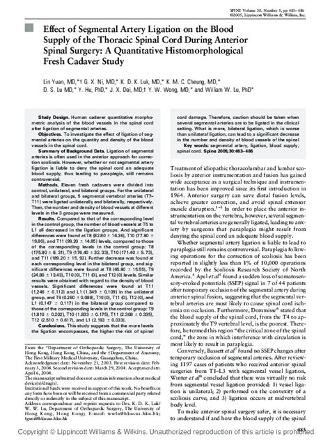 (PDF) Microsurgical anatomy of the artery of Adamkiewicz and its segmental artery | George ...