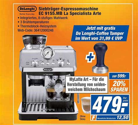 Delonghi Siebtr Ger Espressomaschine Ec Mb La Specialista Arte