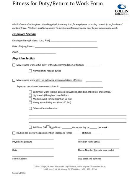 Free Printable Return To Work Templates Pdf Word