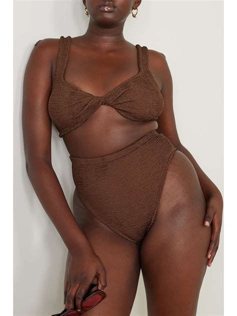 Chocolate Jamie Twist Front Metallic Seersucker Bikini Hunza G Net A Porter