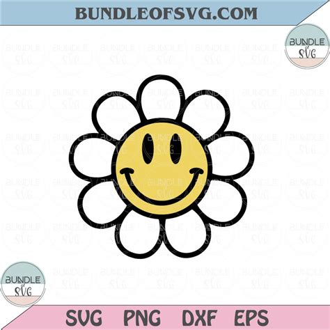 Retro Flower Smiley Svg Smile Daisy Svg Daisy Happy Face Svg Png Dxf