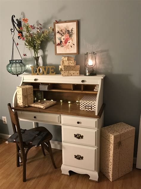 Bought An Old Used Roll Top Desk And Painted It With Chalk Paint My Girl Room Makeover Is