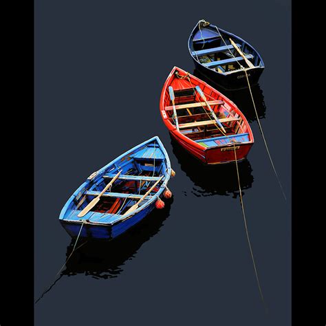 Working Skiffs Trio Original Painting By Artist Roger Hayden Johnson