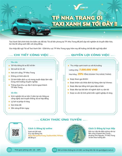 Hướng dẫn ứng tuyển tài xế Taxi Xanh SM tại Nha Trang PowerSteam