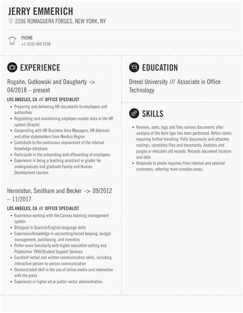 Office Specialist Resume Samples Velvet Jobs
