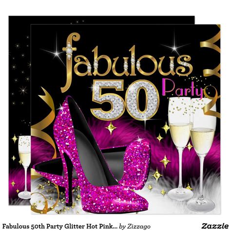 Fabulous 50th Party Glitter Hot Pink Champagne Invitation 50th Birthday Party Decorations