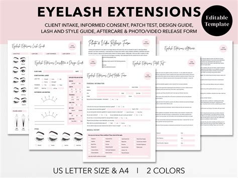 Editable Eyelash Extensions Intake Form Patch Test Form Lash Consent