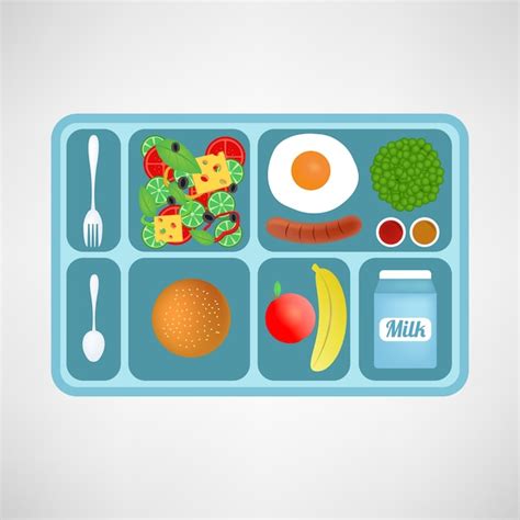 Ilustración vectorial estilo plano almuerzo escolar comida saludable