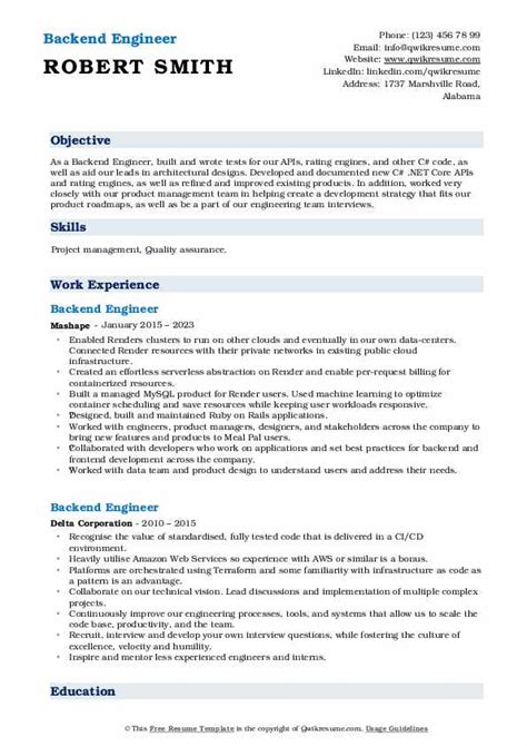 Backend Engineer Resume Samples Qwikresume