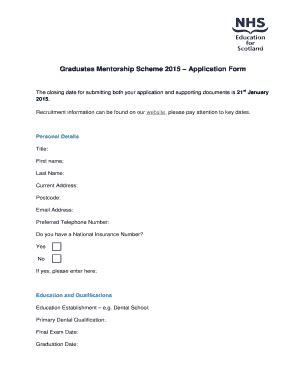 Fillable Online Graduates Mentorship Scheme Application Form Fax