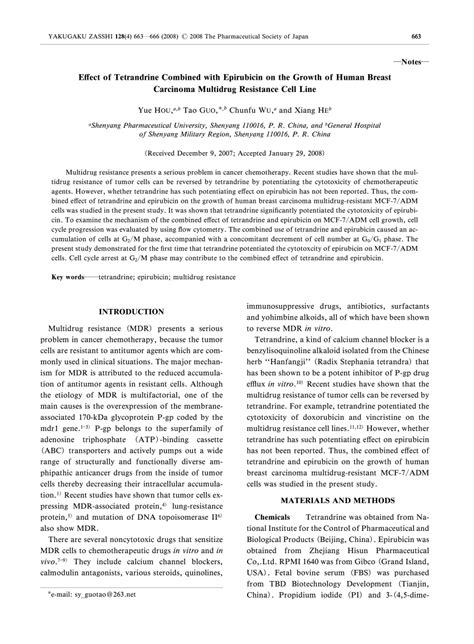 Pdf Effect Of Tetrandrine Combined With Epirubicin On The Growth Of