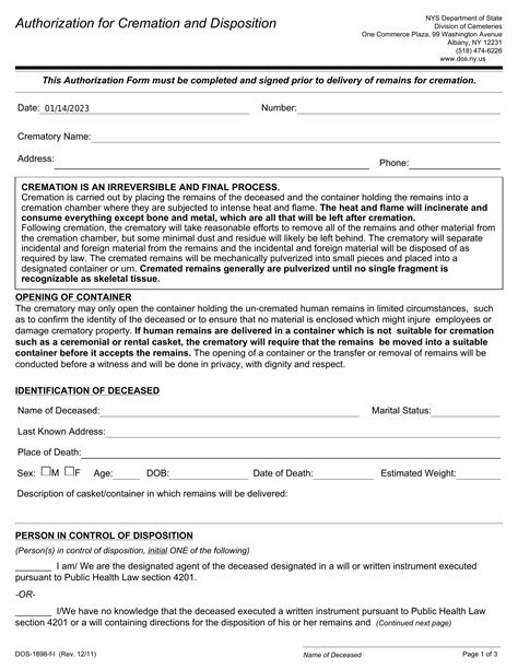 Authorization Cremation Form Fill Out Printable Pdf Forms Online